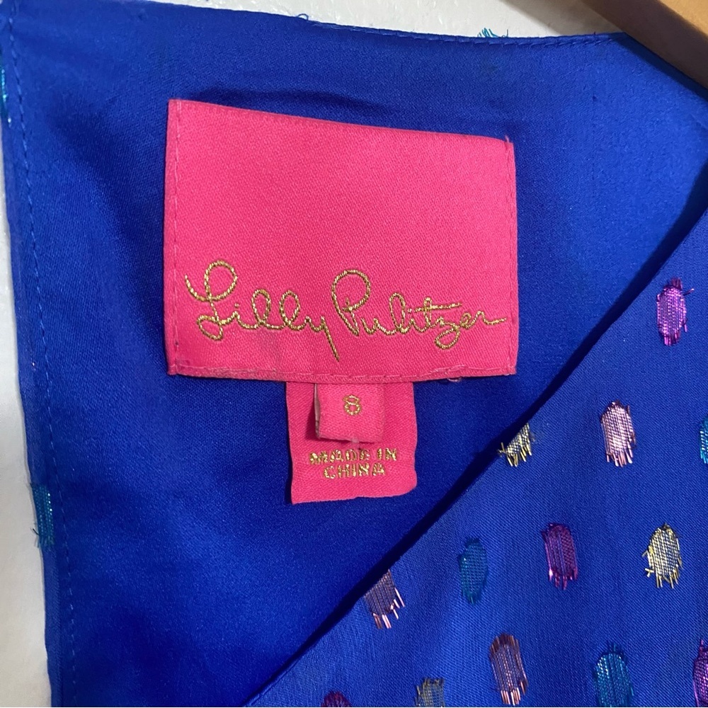 Lilly Pulitzer Maisel Metallic Silk Shift Dress in Iris Blue | Size 8 - Picture 7 of 8